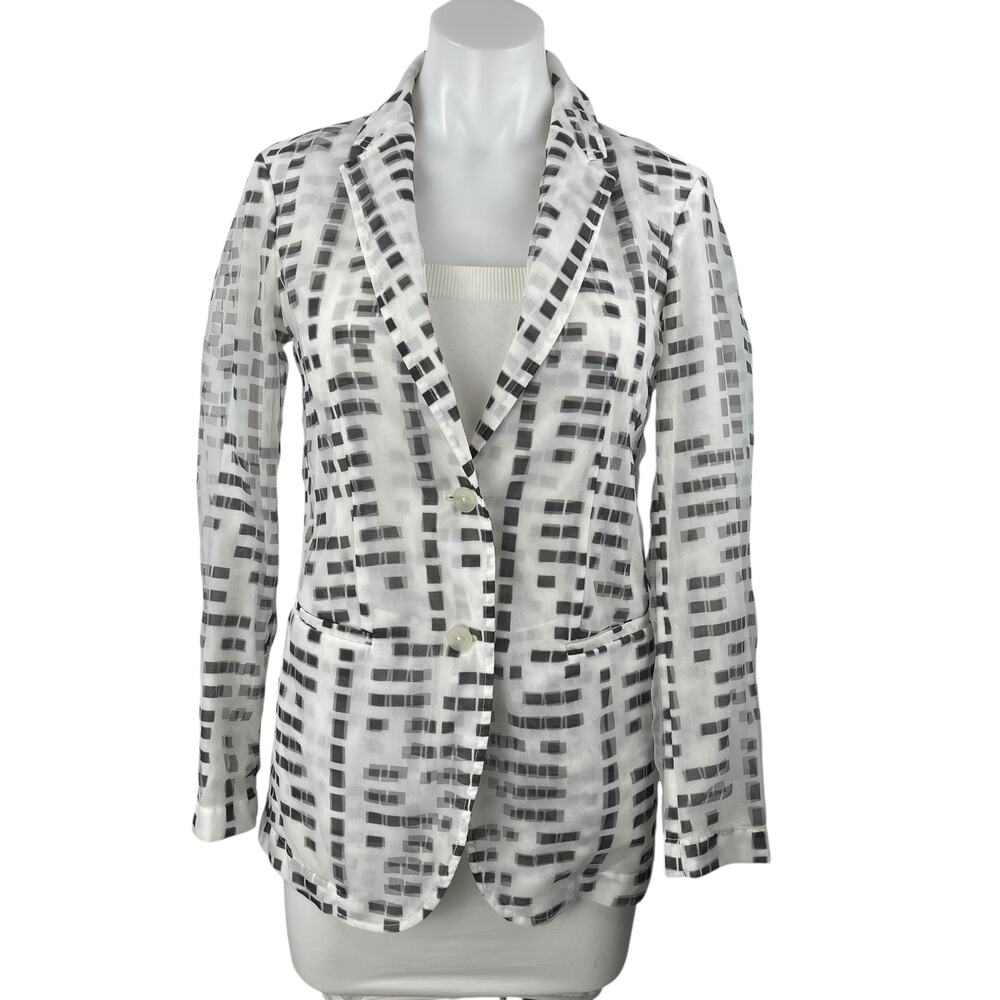 Emporio Armani White Black Long Sleeve Abstract Square Blazer Coat Jacket Sz S/M